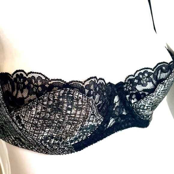 Vintage Lily of France NWT Demi Lace Bra in Metallic Silver and Black Lace - Picture 10 of 15